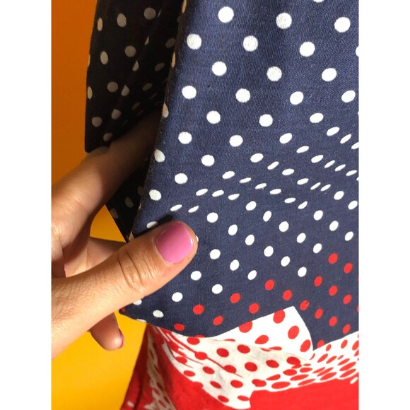 1960s-1970s Red, White, & Blue Polka Dot W/BOW RIBBON Trompe Loeil Print Dress S - Picture 8 of 10